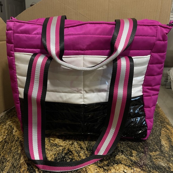 Think Royln Tote Bag Womens Fuchsia Colorblock Quilted with Pouch Crossbody - Picture 1 of 16